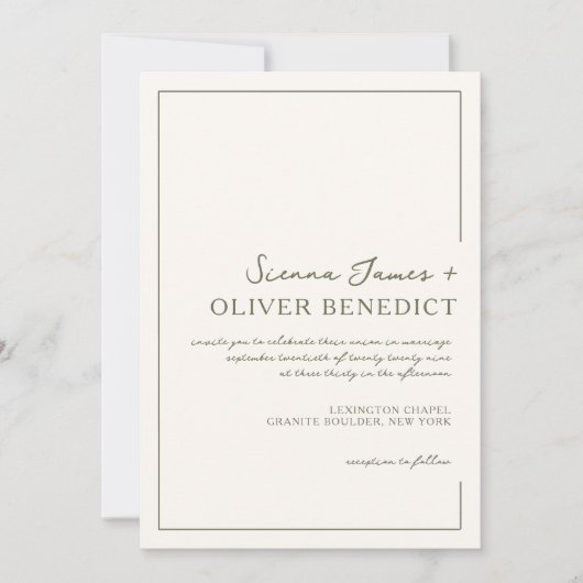 Moderne Minimal-Script-Grüne-Border-Hochzeit Einladung (Vorderseite)