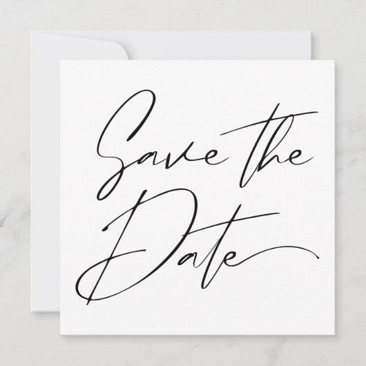 Moderne Minimal-Script-Kalligrafie Black Wedding Save The Date (Vorderseite)