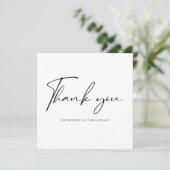 Moderne Minimal-Script-Kalligrafie-Hochzeit Dankeskarte (Stehend Vorderseite)