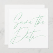 Moderne Minimal-Script-Kalligrafie Mint Green Save The Date (Vorne/Hinten)