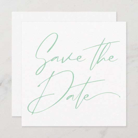Moderne Minimal-Script-Kalligrafie Mint Green Save The Date (Vorne/Hinten)