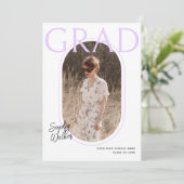 Moderne Minimal Script Mauve Foto Graduation Party Einladung (Stehend Vorderseite)