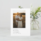 Moderne Minimal Script QR Code Foto Hochzeit Einladung (Stehend Vorderseite)