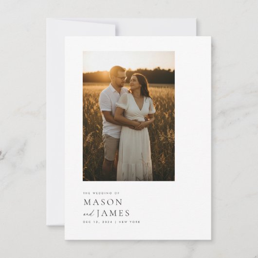 Moderne Minimal Script QR Code Foto Hochzeit Einladung (Vorderseite)