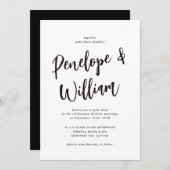 Moderne Minimal-Script Schwarz-Weiß-Hochzeit Einladung (Vorne/Hinten)