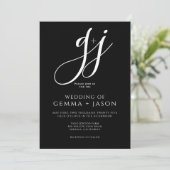 Moderne Minimal Script Schwarz-weiße Hochzeit Einladung (Stehend Vorderseite)