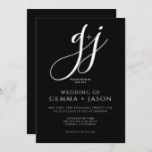 Moderne Minimal Script Schwarz-weiße Hochzeit Einladung (Vorne/Hinten)