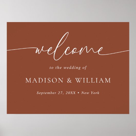 Moderne Minimal Script Terracotta Wedding Willkomm Poster (Vorne)