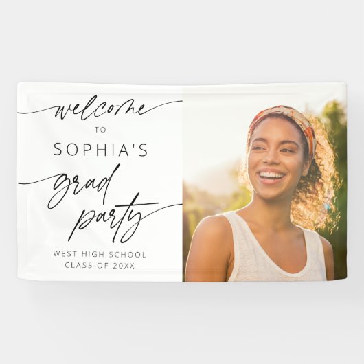 Moderne Minimal Script Welcome Graduation Party Banner (Horizontal)