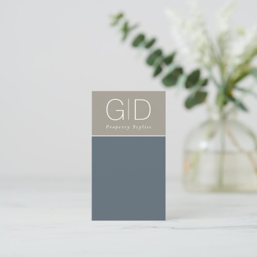 Moderne Minimal Slate Blue Taupe Business Card Visitenkarte (Stehend Vorderseite)