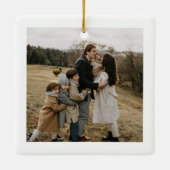 Moderne Minimal Snowflake Familie Zwei Fotos Keramikornament (Rückseite)