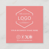 Moderne Minimal Social Media QR Code Coral Quadratische Visitenkarte (Vorderseite)