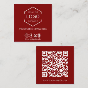 Moderne Minimal Social Media QR Code Dunkelrot Quadratische Visitenkarte