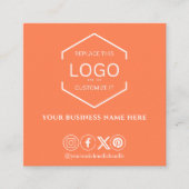 Moderne Minimal Social Media QR Code Orange Quadratische Visitenkarte (Vorderseite)