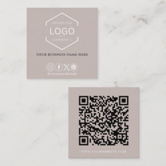 Moderne Minimal Social Media QR Code Taupe Quadratische Visitenkarte