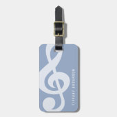 Moderne Minimal Soft Pastel Blue Music Symbol Name Gepäckanhänger (Vorderseite vertikal)