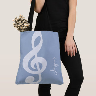 Moderne Minimal Soft Pastel Blue Music Symbol Name Tasche