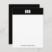 Moderne Minimal Solid Black Monogram Vertikal Mitteilungskarte (Vorne/Hinten)