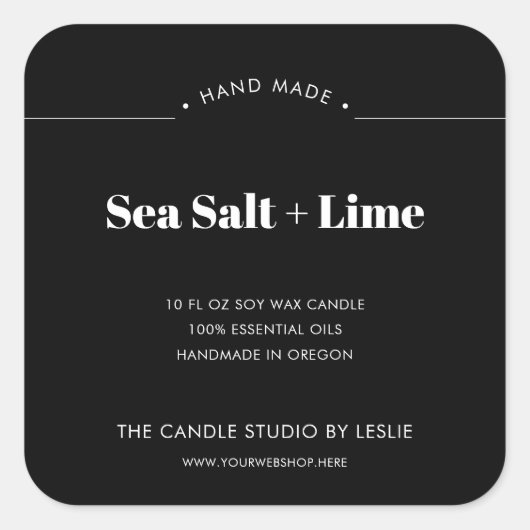 Moderne Minimal-Solid-Black-Verpackungskerze Quadratischer Aufkleber (Vorderseite)