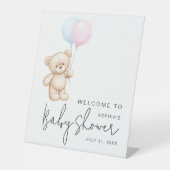 Moderne Minimal Teddy Bear Baby Dusche Willkommen Sockelschild (Vorderseite)