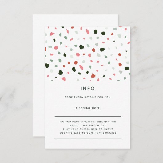 Moderne Minimal Terrazzo Grüne Rosa Hochzeit Detai Begleitkarte (Vorne/Hinten)