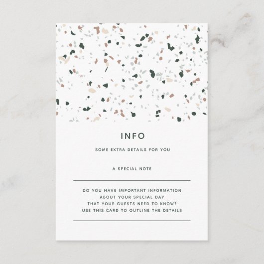 Moderne Minimal Terrazzo Grüne Rosa Hochzeit Detai Begleitkarte (Vorderseite)