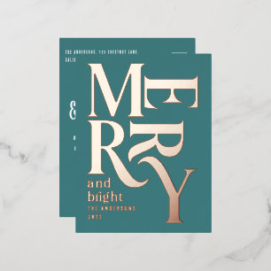 Moderne minimal traditionelle teal frohe Weihnacht Folien Feiertagspostkarte