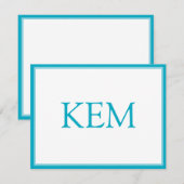 Moderne Minimal Türkis Monogramm Mitteilungskarte (Vorne/Hinten)