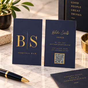 Moderne Minimal-Typografie Blau & Gold Visitenkarte