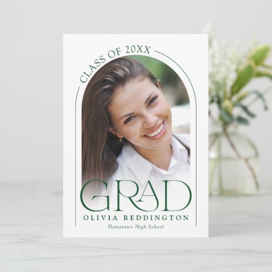 Moderne Minimal Typografie Green 2 Foto Arch Grad Ankündigung (Stehend Vorderseite)