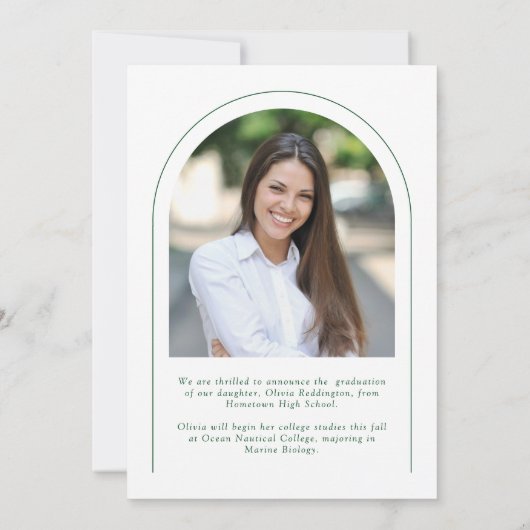 Moderne Minimal Typografie Green 2 Foto Arch Grad Ankündigung (Rückseite)