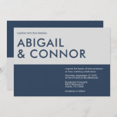 Moderne Minimal Typografie Navy Blue Gray Wedding Einladung (Vorne/Hinten)