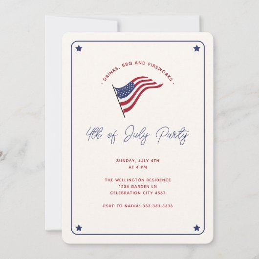 Moderne Minimal-US-Flagge 4. Juli Party Einladung (Vorderseite)