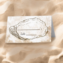 Moderne Minimal Watercolor Oyster Beach Hochzeit Platzkarte