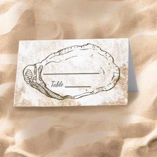 Moderne Minimal Watercolor Oyster Beach Hochzeit Platzkarte
