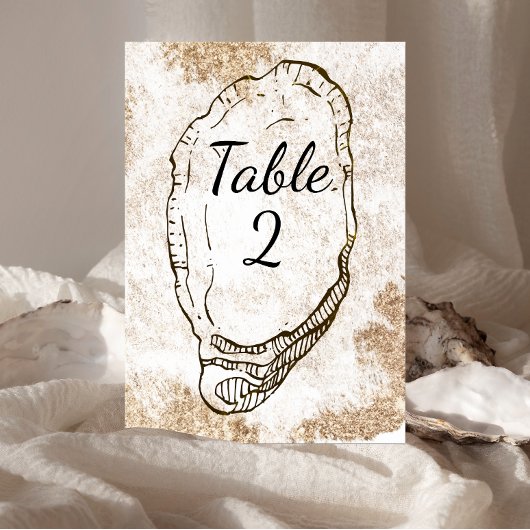 Moderne Minimal Watercolor Oyster Beach Hochzeit Tischnummer