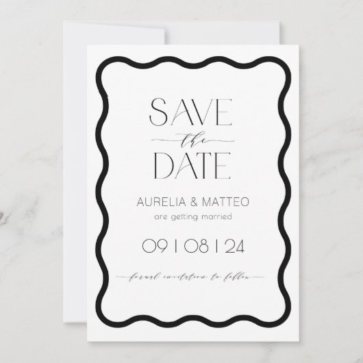 Moderne Minimal Wavy Scallop Border Save the Date Einladung (Vorderseite)