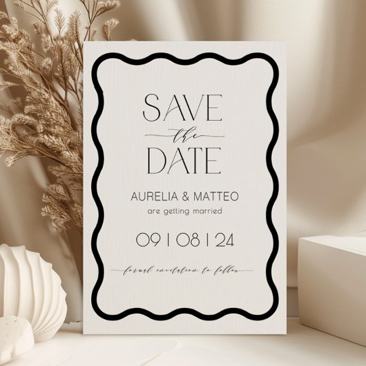 Moderne Minimal Wavy Scallop Border Save the Date Einladung
