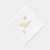 Moderne Minimal Wedding Monogram Greenerity Blätte Servietten Mit Folie (Rechts)