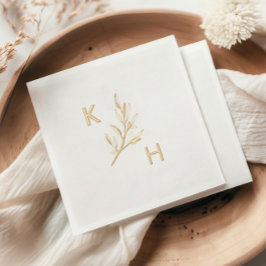 Moderne Minimal Wedding Monogram Greenerity Blätte Servietten Mit Folie