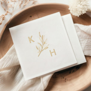 Moderne Minimal Wedding Monogram Greenerity Blätte Servietten Mit Folie