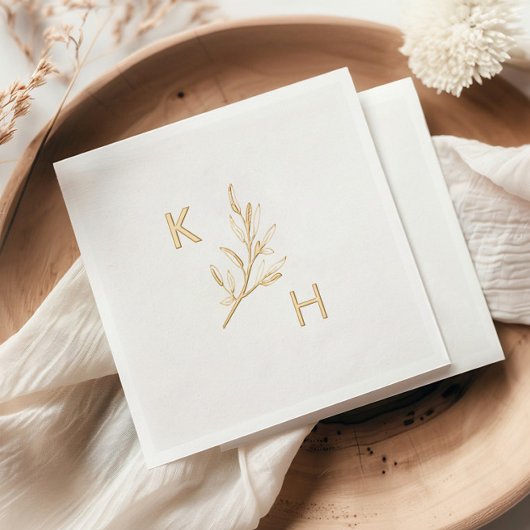 Moderne Minimal Wedding Monogram Greenerity Blätte Servietten Mit Folie