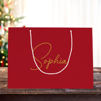 Moderne Minimal Weihnachts Roter Individuelle Name Große Geschenktüte