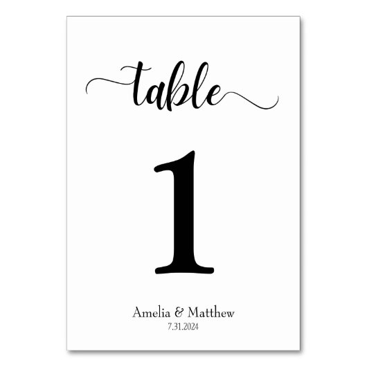 Moderne Minimal Weiß und Schwarz Hochzeit Tischnummer (Rückseite)