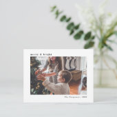 Moderne Minimal weiße Weihnachtsfotokarte Postkarte (Stehend Vorderseite)