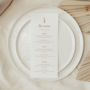 Moderne Minimal White & Beige Leaf Hochzeit Menükarte