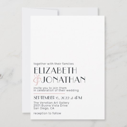 Moderne Minimal White Black Wedding Einladung (Vorderseite)