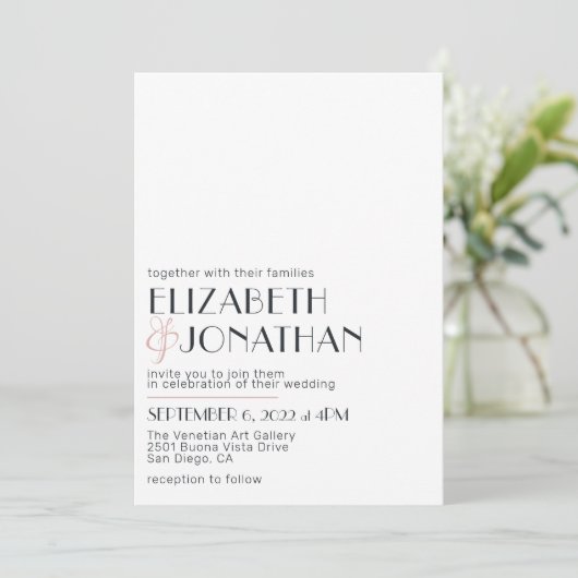 Moderne Minimal White Black Wedding Einladung (Stehend Vorderseite)