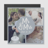 Moderne Minimal White Border Wedding Collage Magnetkarte (Vorne/Hinten)