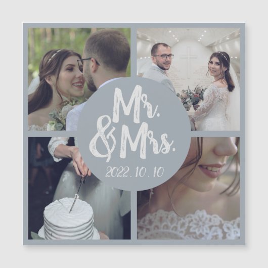 Moderne Minimal White Border Wedding Collage Magnetkarte (Vorderseite)